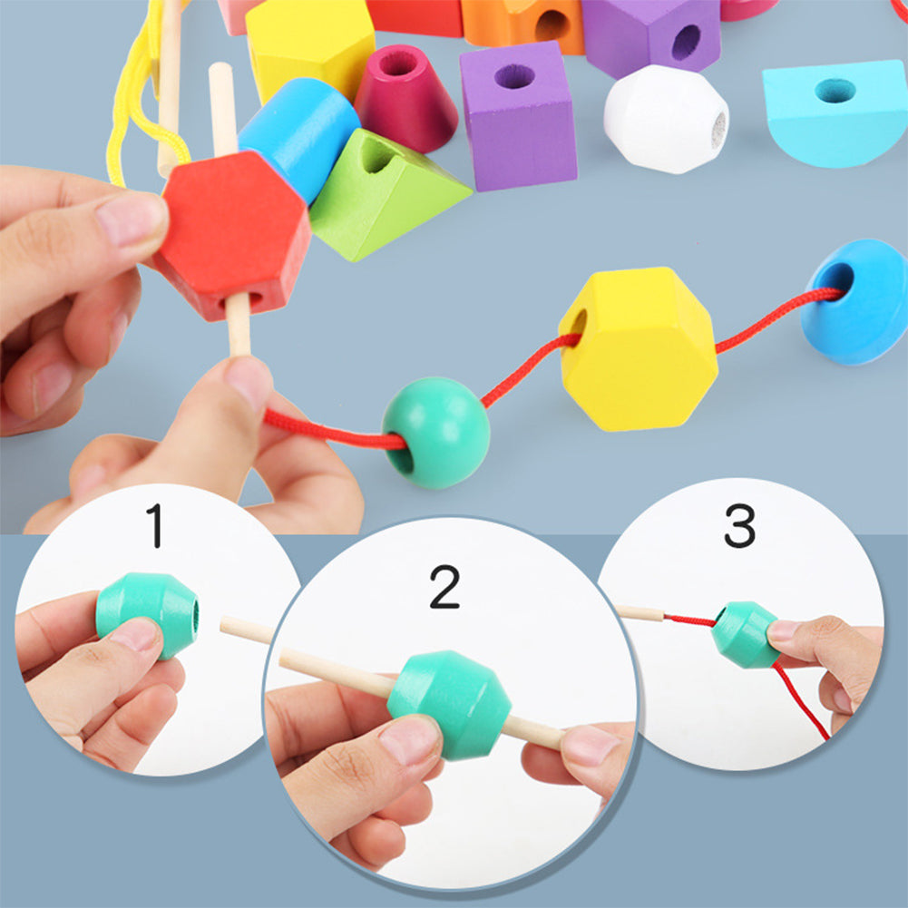 Wooden Stacking Blocks Lacing Beads Shape Matching Toy B43617