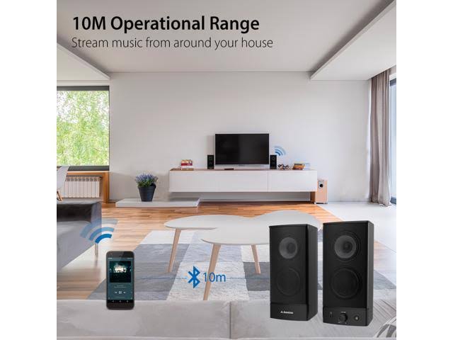 10W Bluetooth Computer Speakers, Wireless & Wired Stereo, AC Powered O632