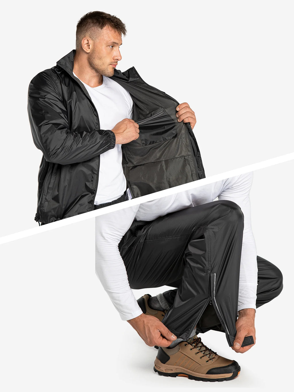 Black Large Waterproof Rain Suit with Hideaway Hood G969