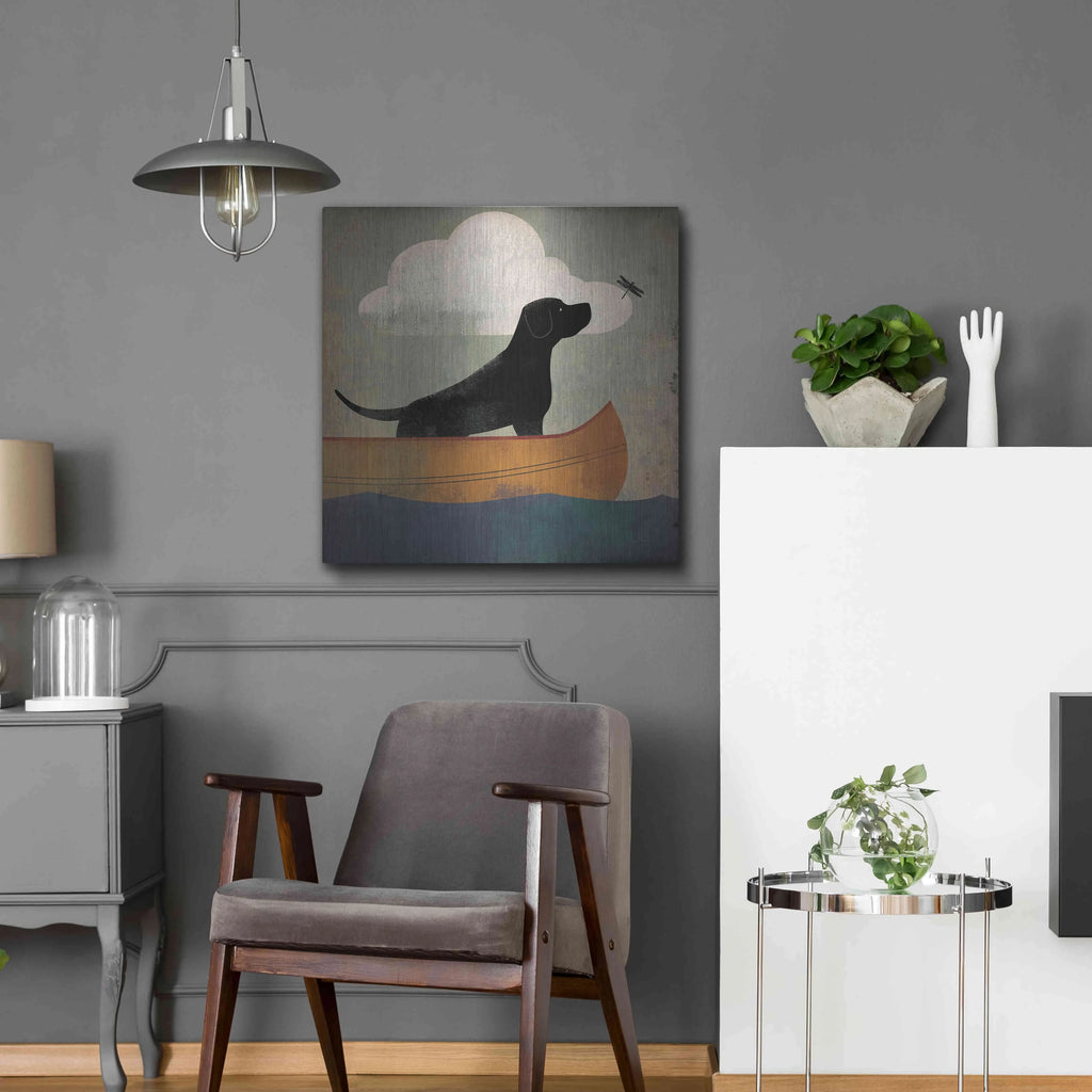 Black Dog Canoe Ride Metal Wall Art, 24"x24" F462