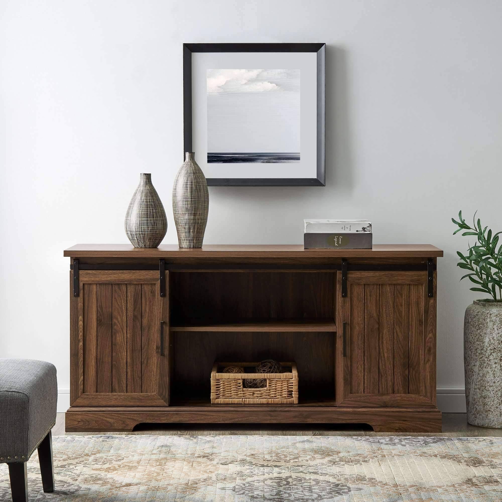 Dark Walnut Sliding Grooved Door TV Console L1180