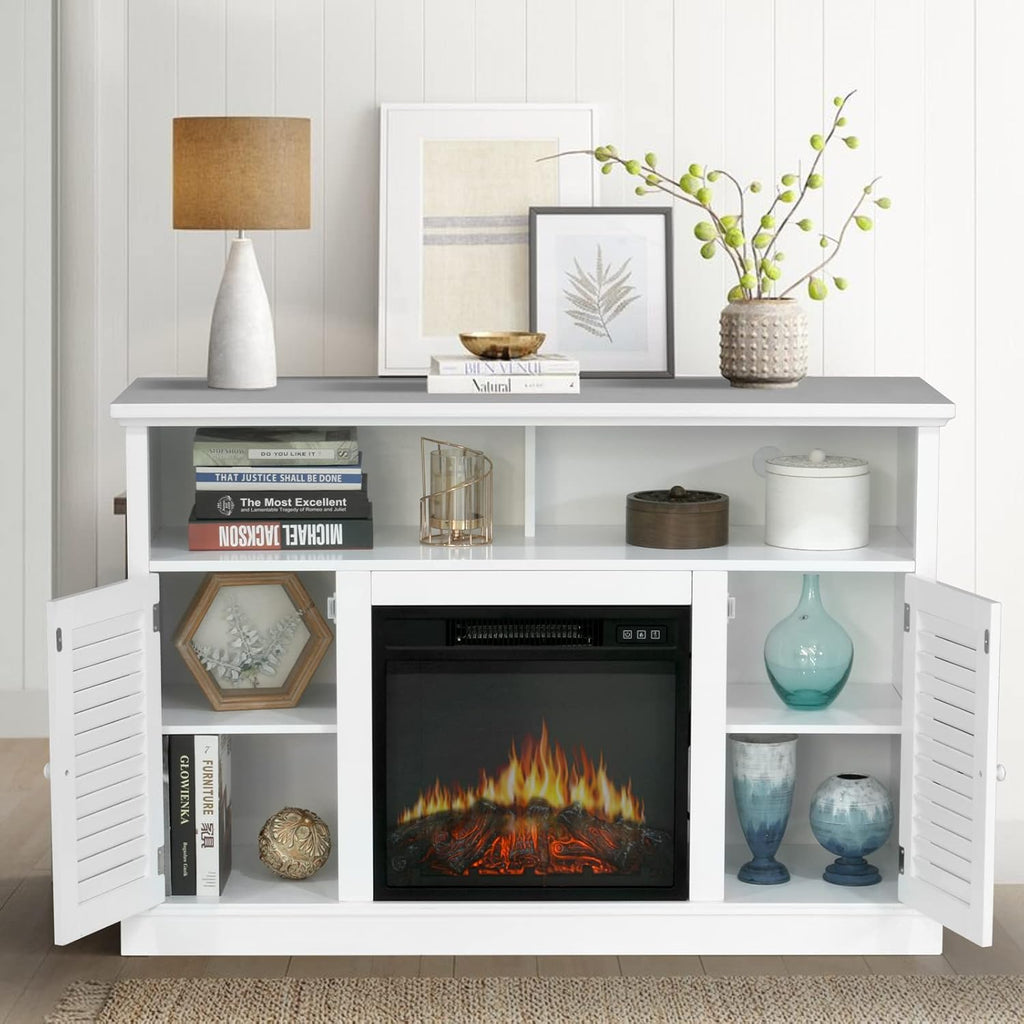 Black Fireplace TV Stand with Insert Fireplace and Adjustable Shelves F58129