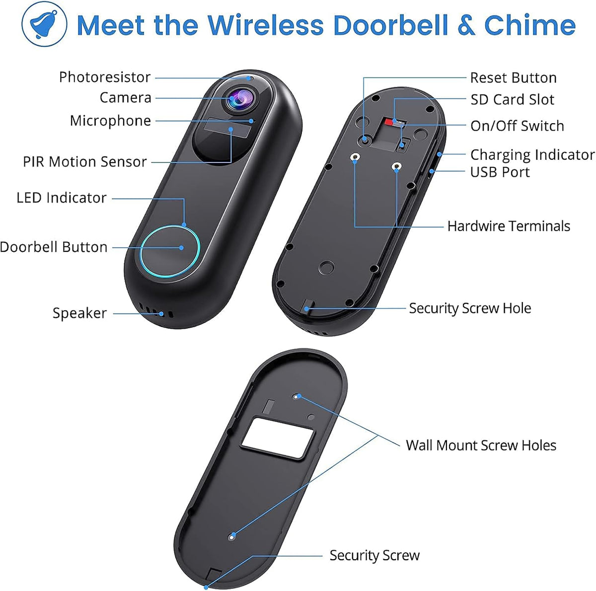 Wireless Video Doorbell Camera with Chime, 1080P HD, Pack of 2 R527358