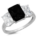 Emerald Cut Black Onyx 14k White Gold 3 Stone Ring Size 10 Z240