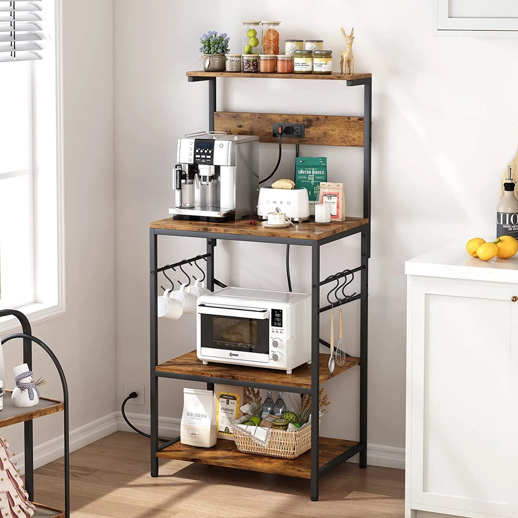 Charcoal Gray 4 Tiers Kitchen Storage Shelf Rack with Power Outlet H4490