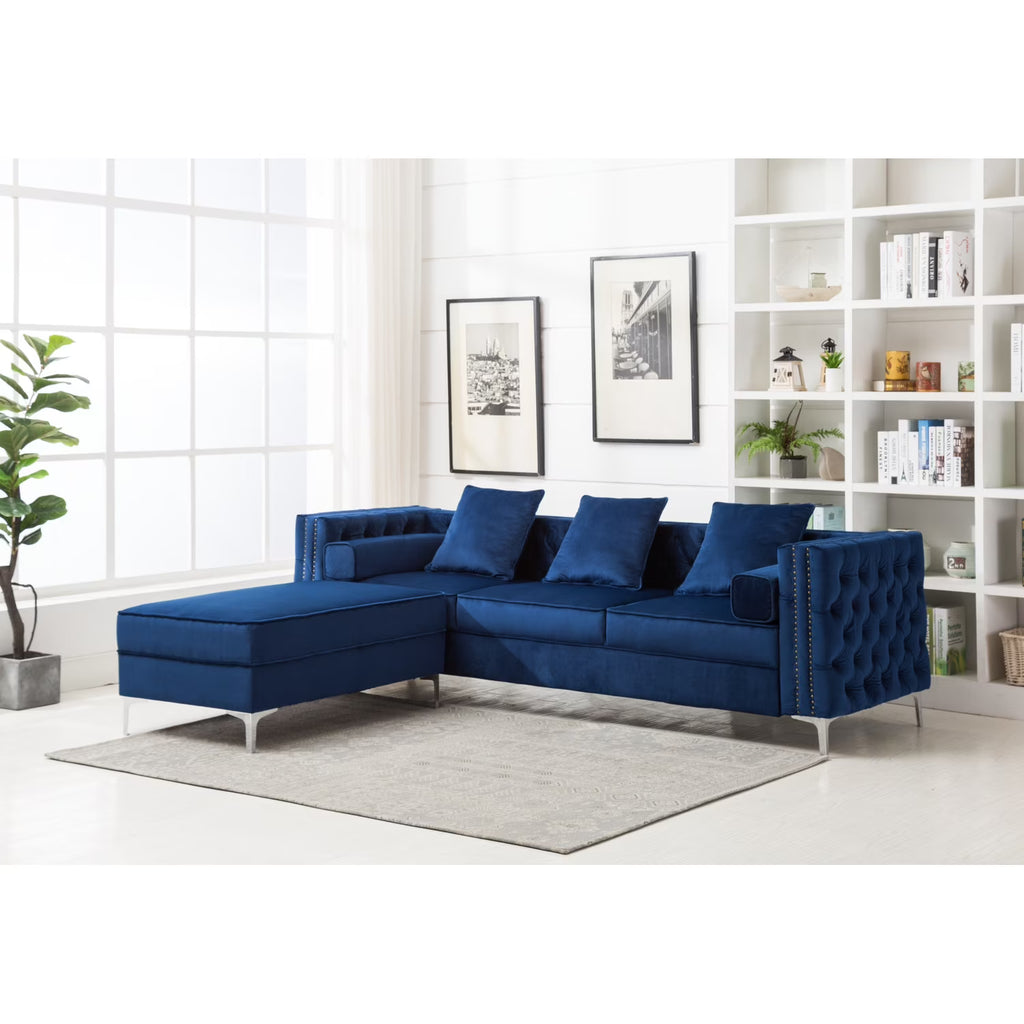 Gray Velvet Sleeper Sectional Sofa U2219