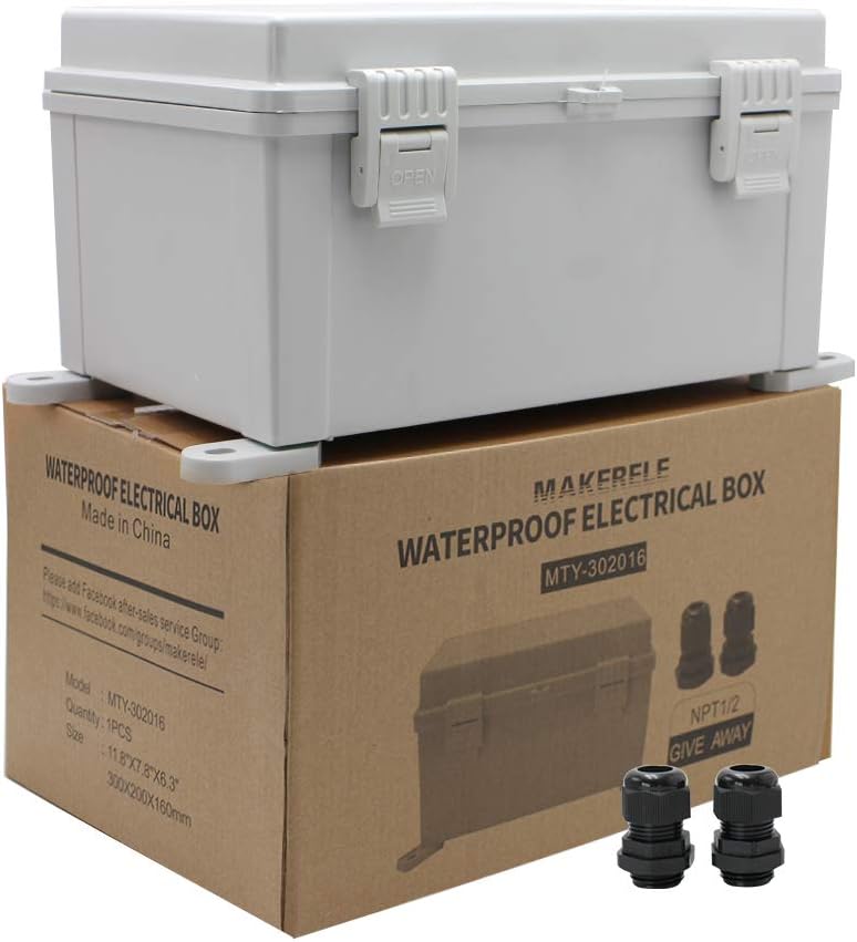 Outdoor Electrical Box Weatherproof Plastic Hinged Cover with 2 NPT 3/4” Glands T1626