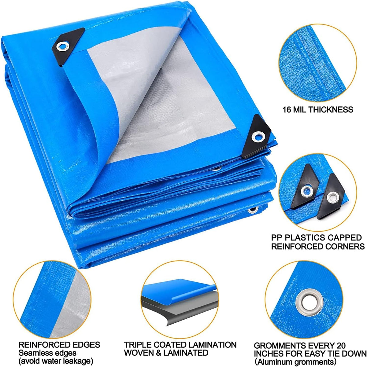 Blue Heavy Duty Waterproof 25x25 Tarpaulin with Metal Grommets D255787