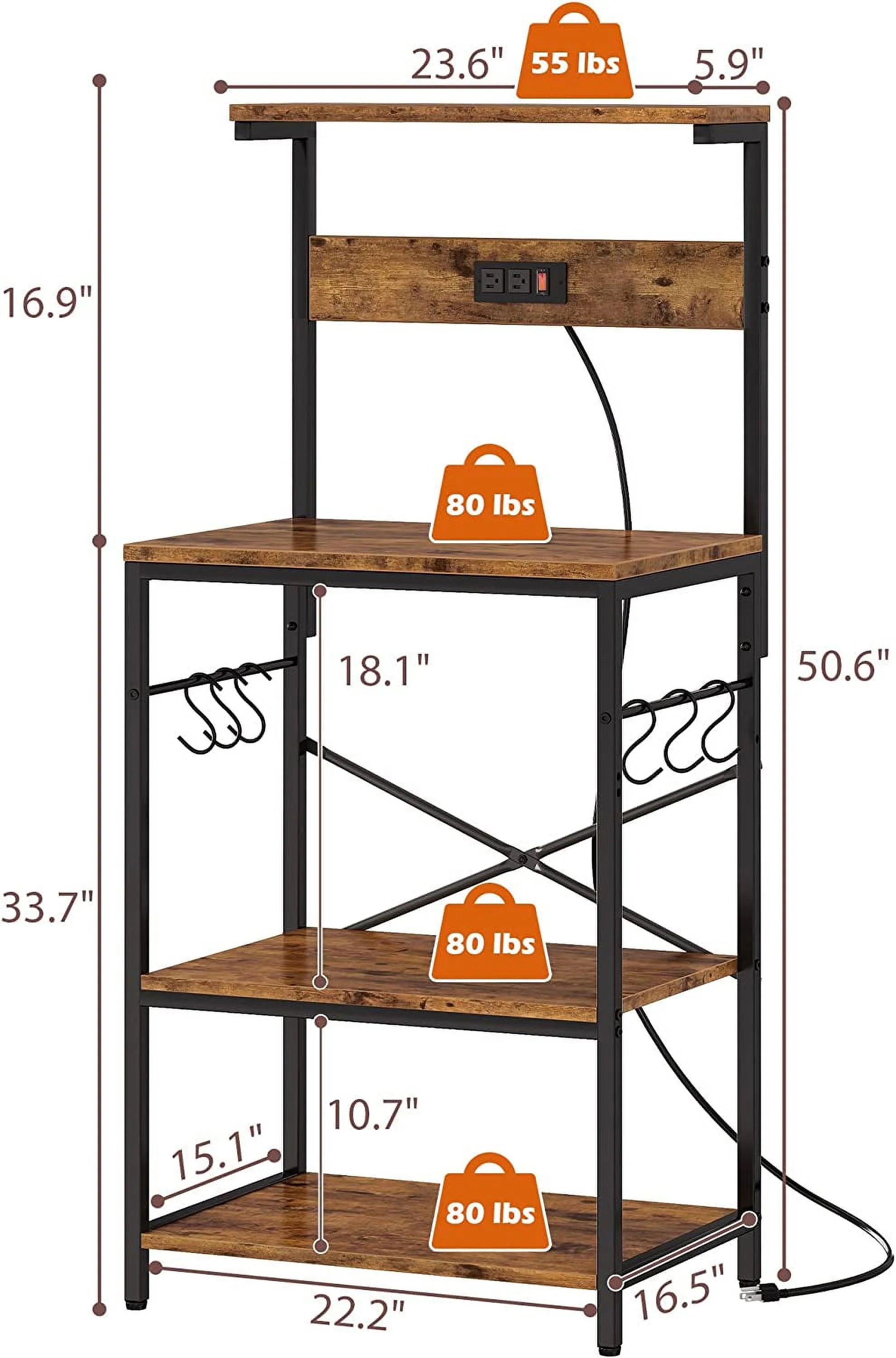 Charcoal Gray 4 Tiers Kitchen Storage Shelf Rack with Power Outlet H4490
