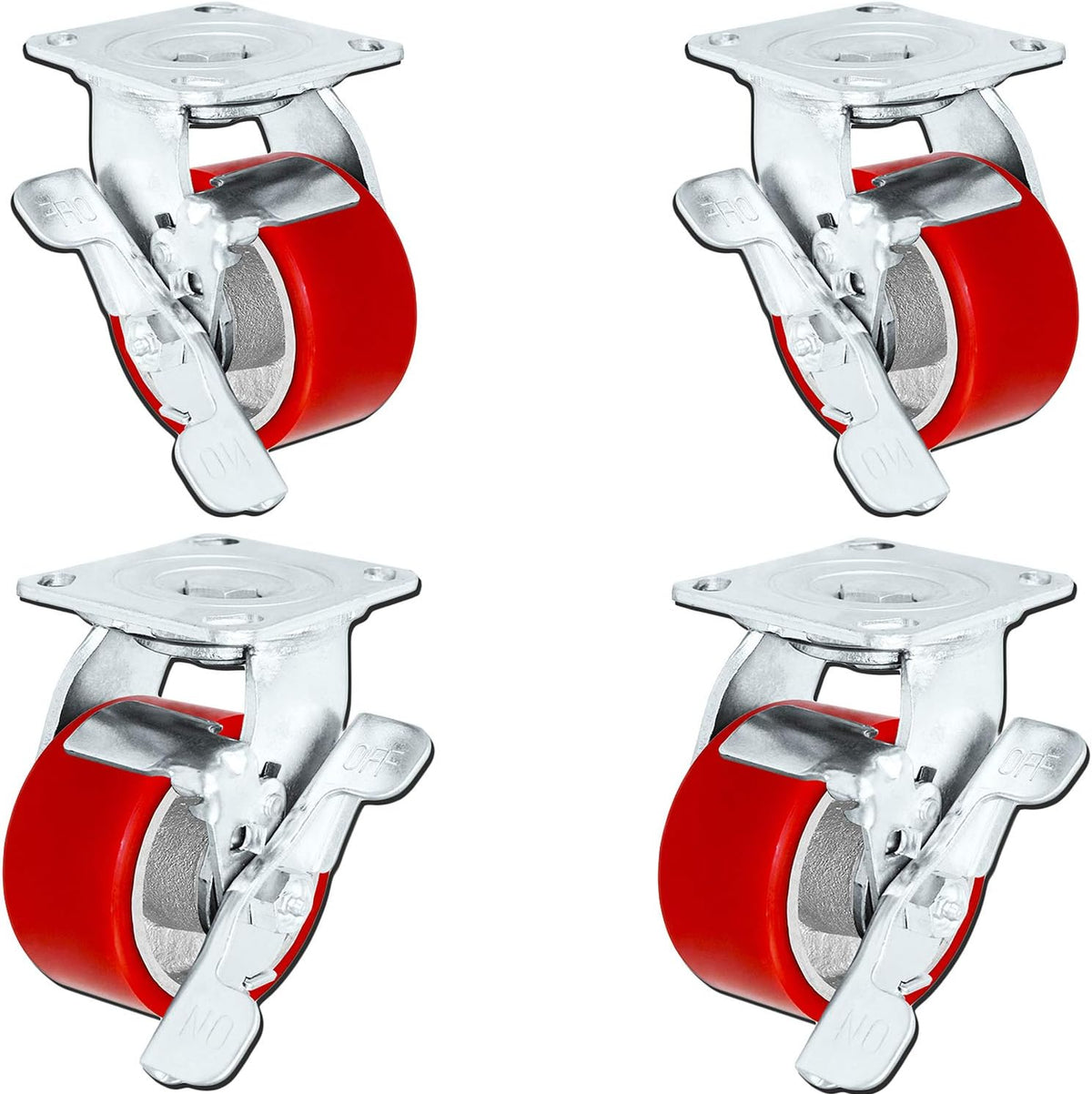 5" X 2" Swivel Casters with Brake, Polyurethane Wheel on Steel Hub, Pack of 2 R799