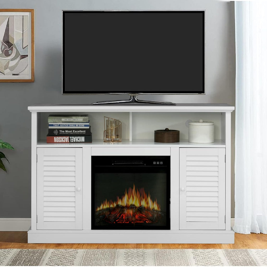 Black Fireplace TV Stand with Insert Fireplace and Adjustable Shelves F58129