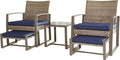 Blue 5 Piece PE Wicker Rattan Outdoor Bistro Set with Tempered Glass Coffee Table V11514