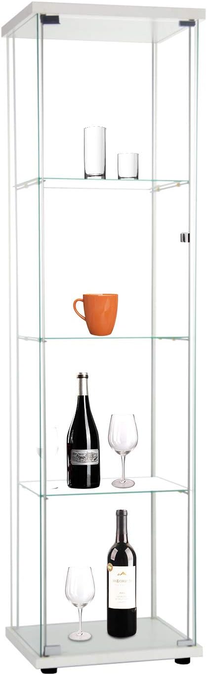 Black Glass Display Cabinet with Glass Doors 4 Shelves O3304
