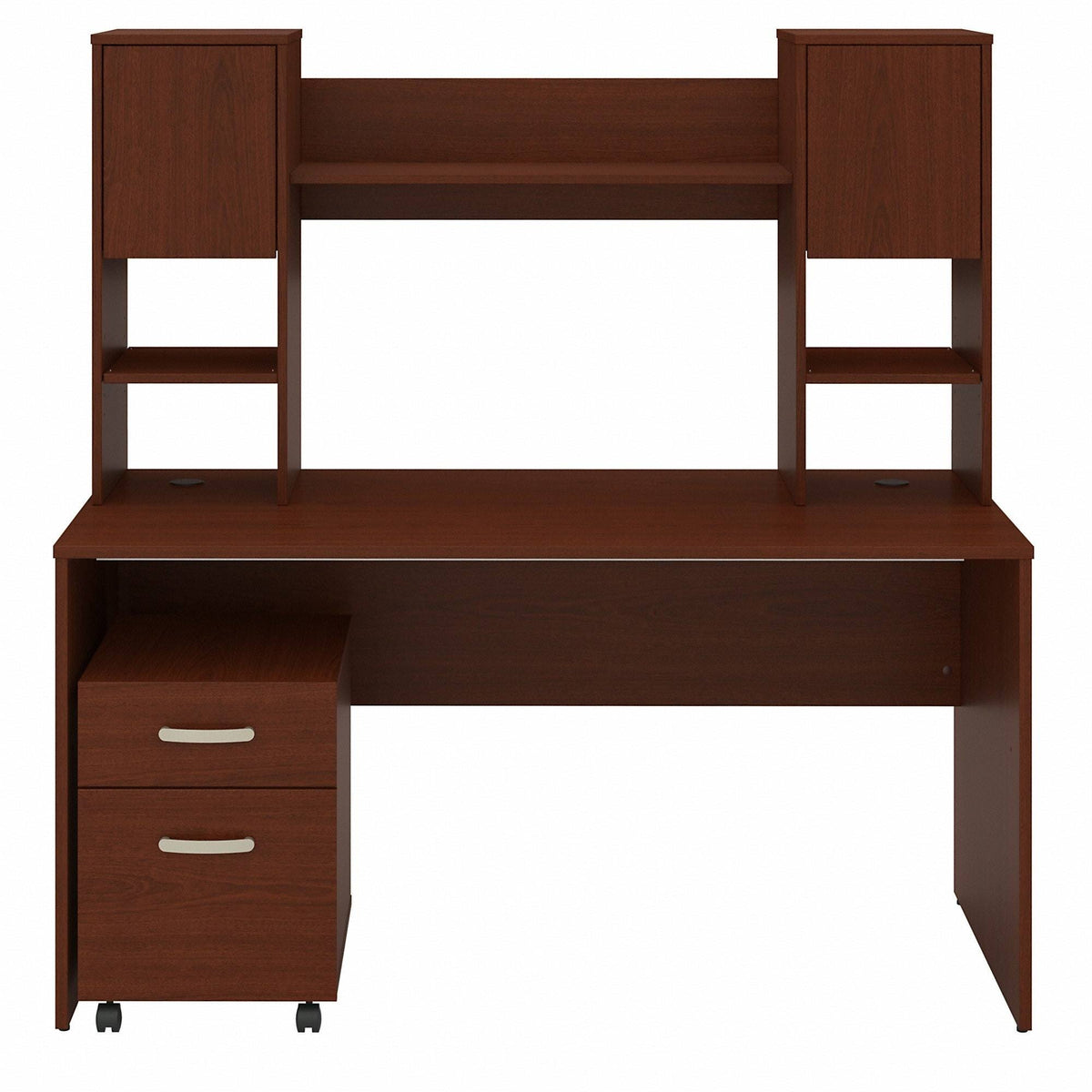 60W Office Desk with Hutch and Mobile File Cabinet in Cocoa and Pewter H9261