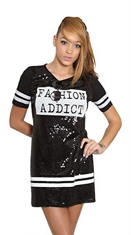 Black and White Sequins Shirt Dress O56431