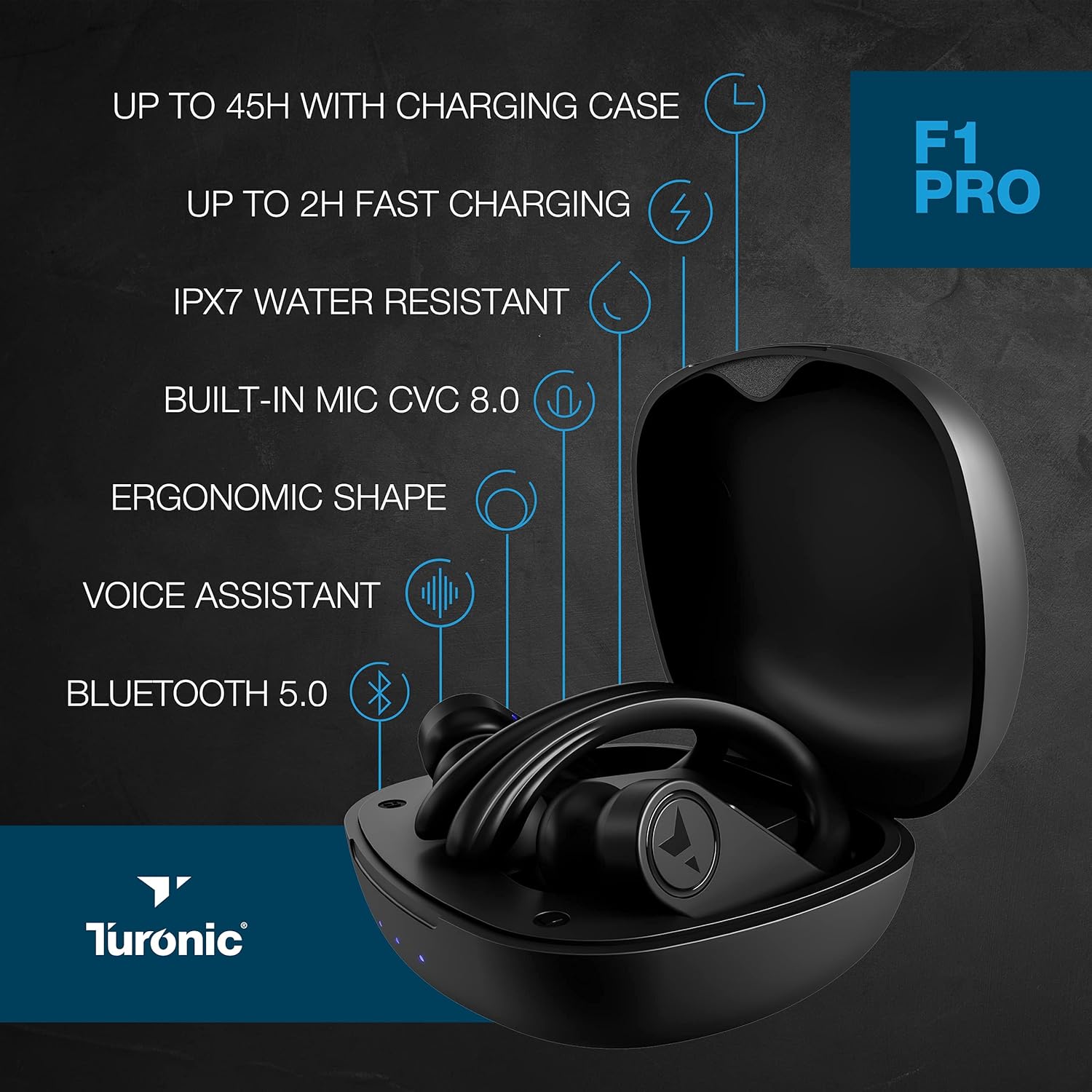 Black Pack of 2 Wireless Earbuds with Charging Case Z153