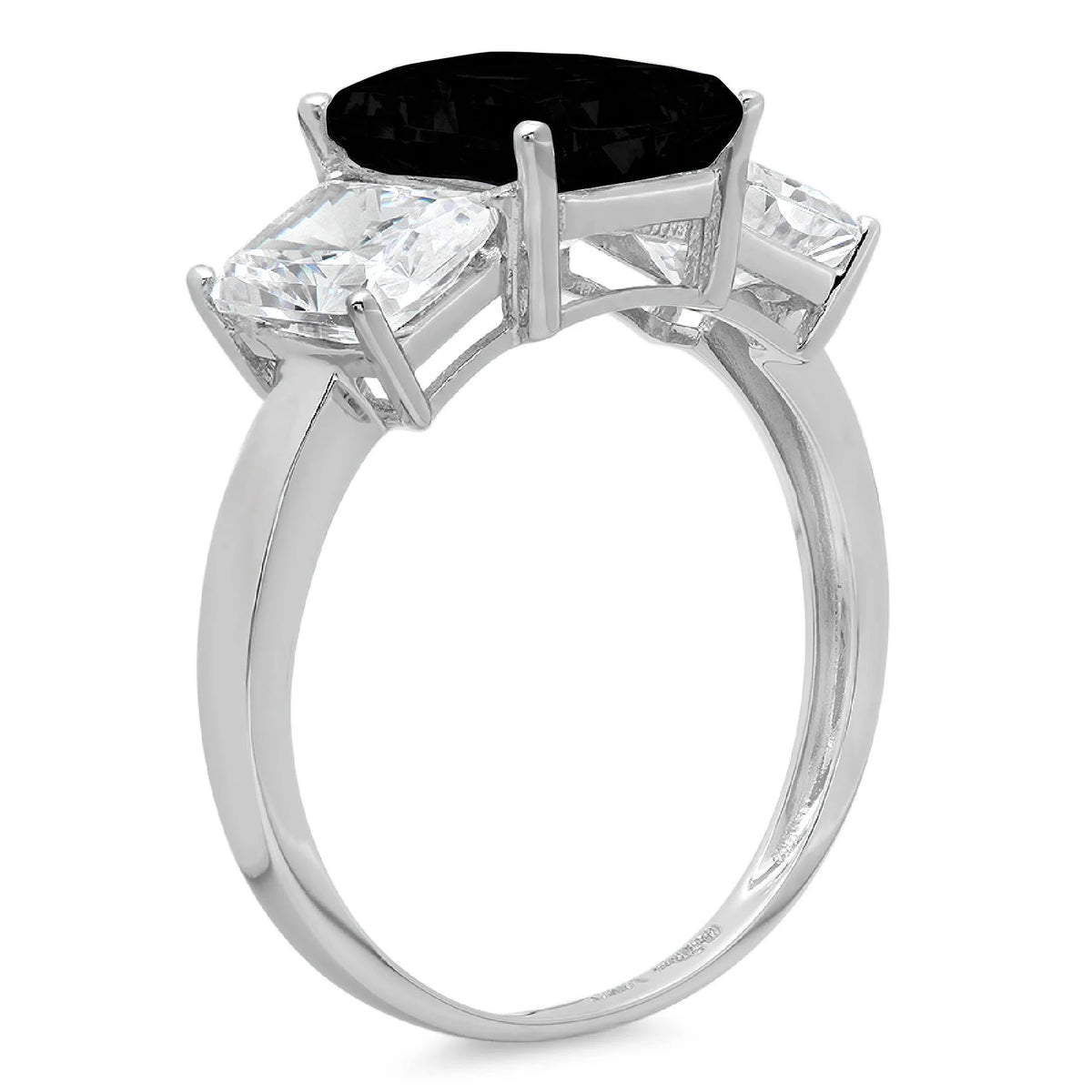 Emerald Cut Black Onyx 14k White Gold 3 Stone Ring Size 10 Z240