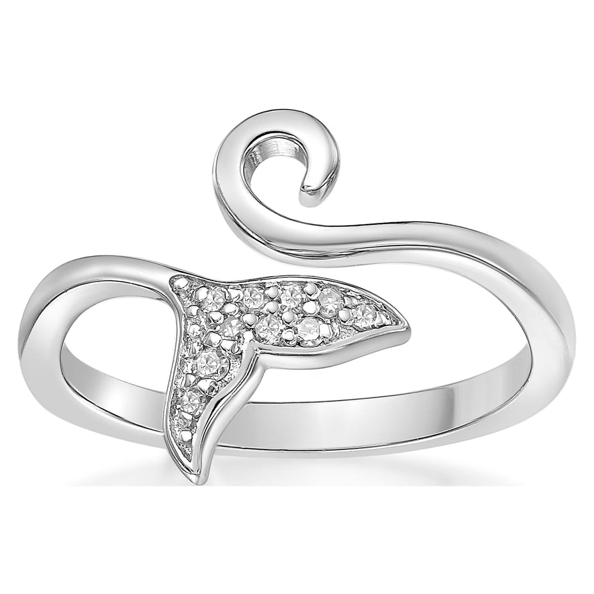 0.04 Carat Natural Diamond Dolphin Tail Open Toe Ring in 925 Sterling Silver V9840