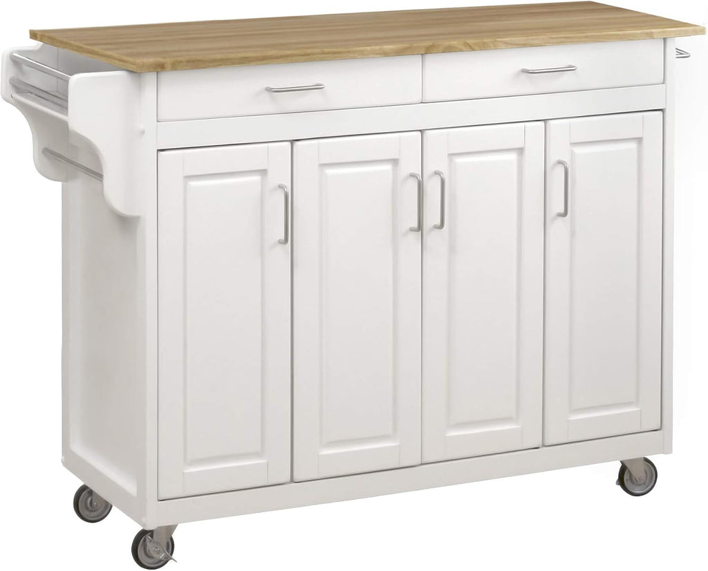 White 4 Door Kitchen Cart with Stainless Steel Top V1208