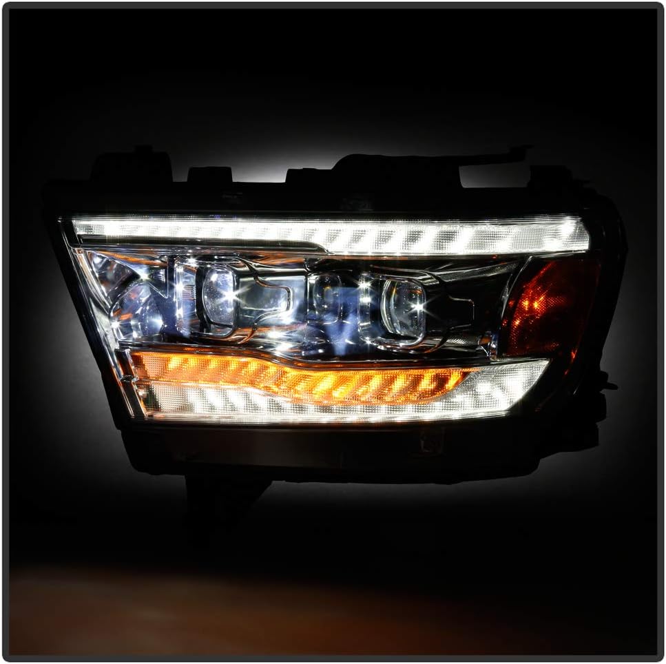 Chrome LED DRL Sequential Signal Dual Projector Headlights W1066