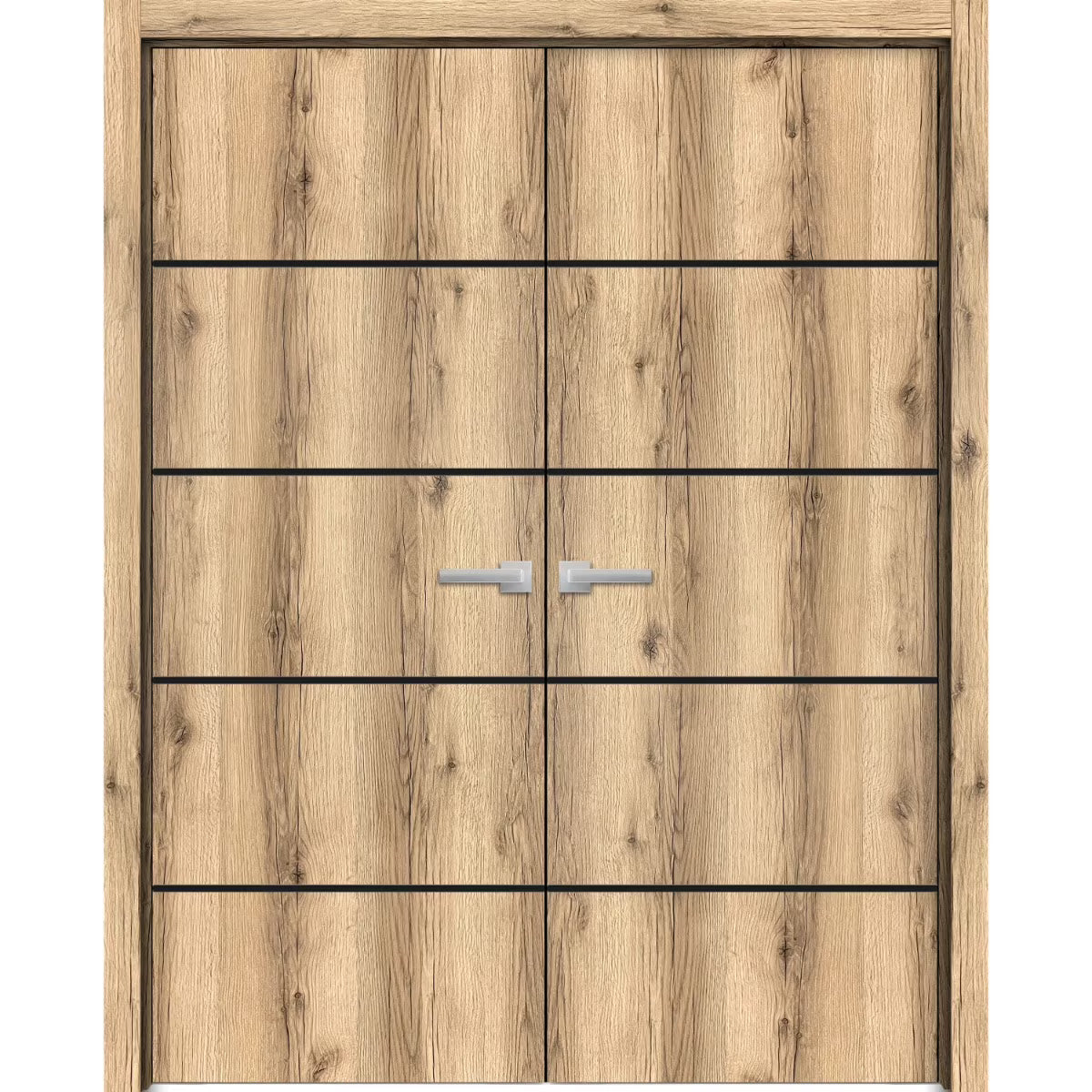 Solid French Double Doors 48 x 80 inches Oak with Frosted Glass Wood Solid Panel Frame Trims X306