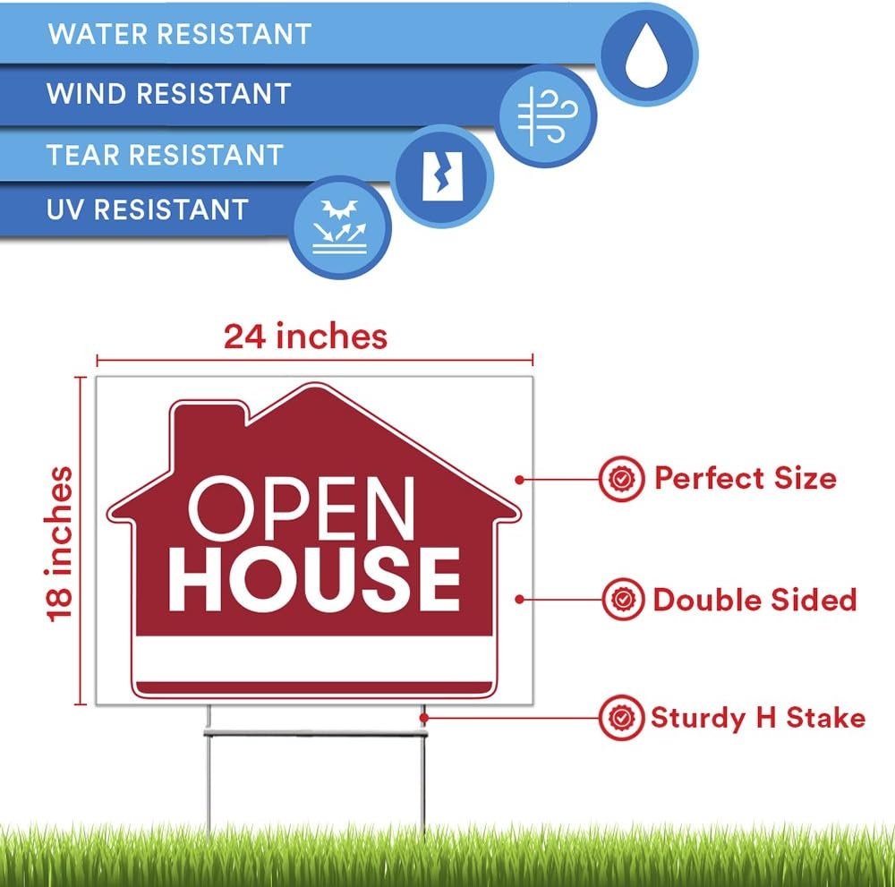 Red Double Sided Property Yard Sign Bulk Pack of 2 with H Wire Stakes I818