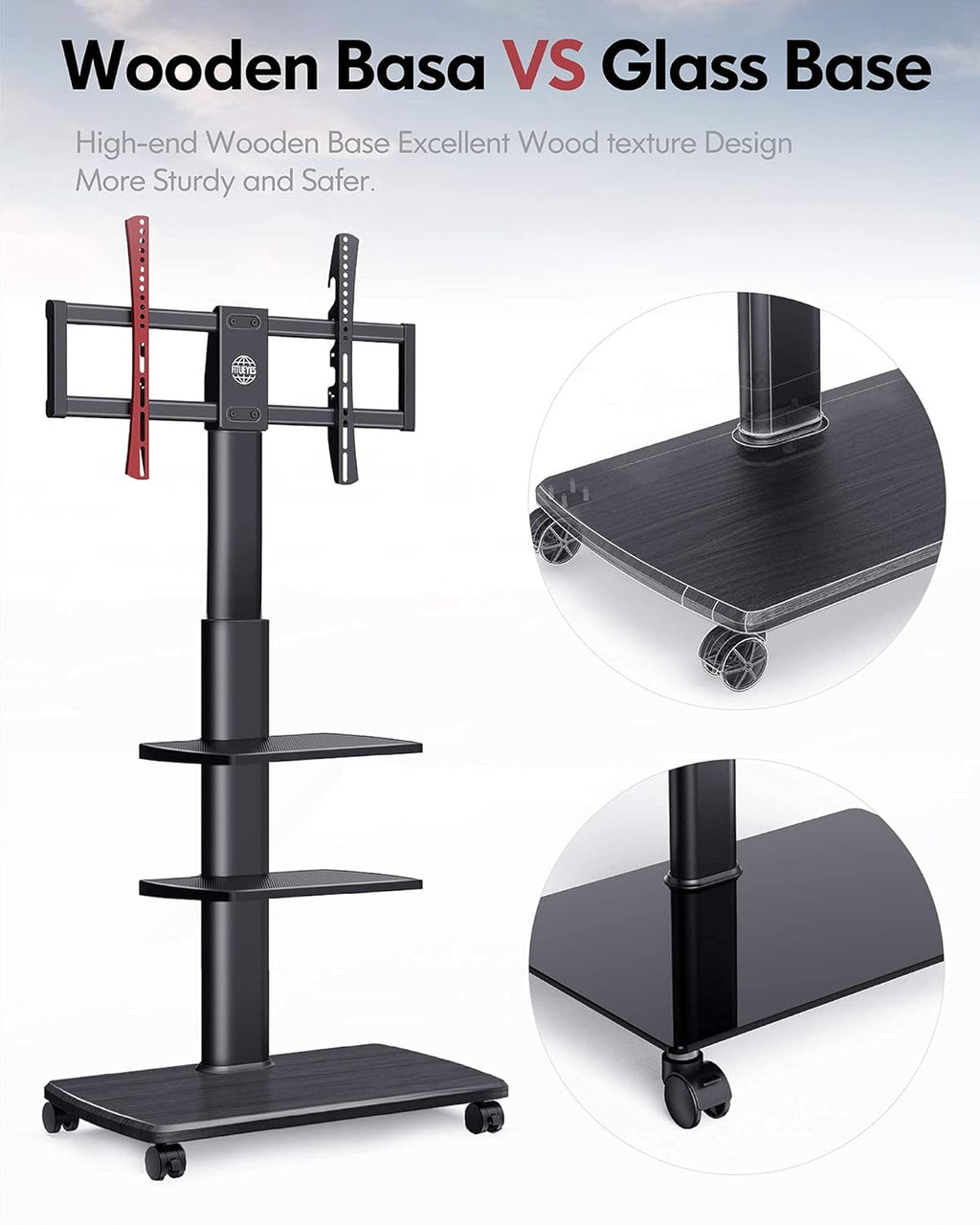 Black Rolling TV Stand for 32-65 Inch TVs Q661