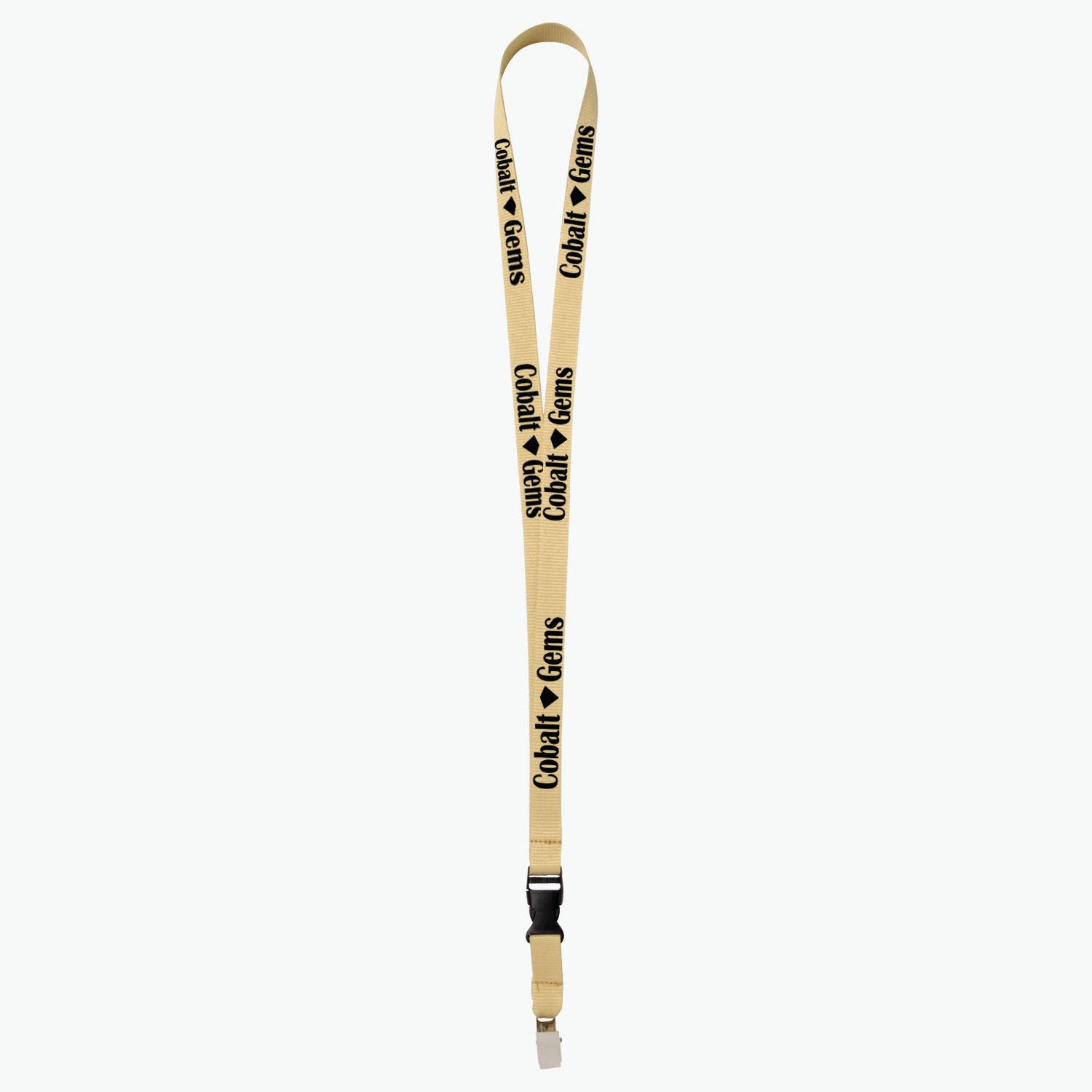 Tan Polyester Lanyard with Buckle Release and Bulldog Clip J481933