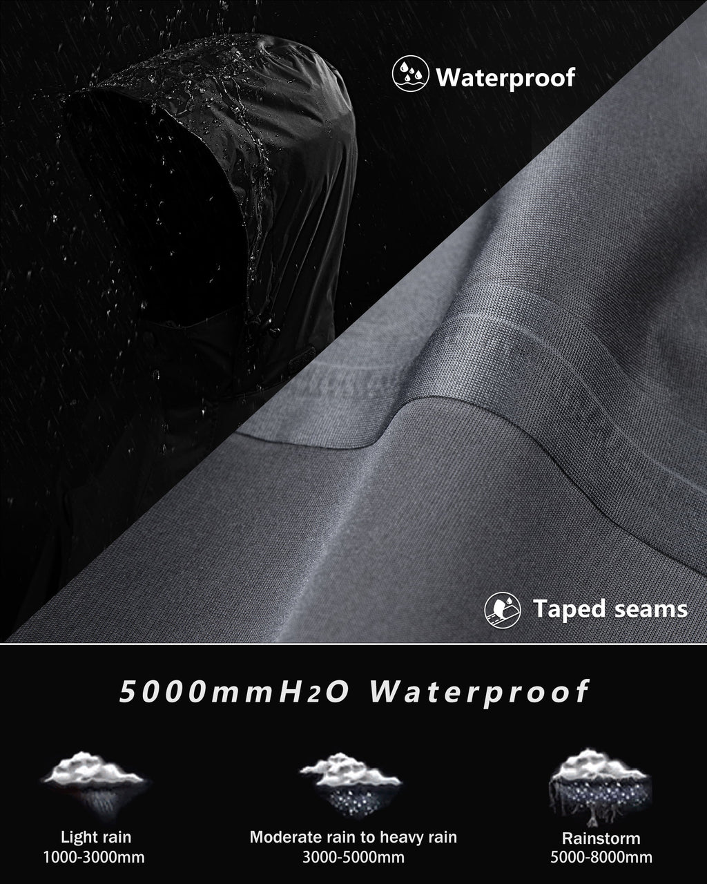 Black Large Waterproof Rain Suit with Hideaway Hood G969