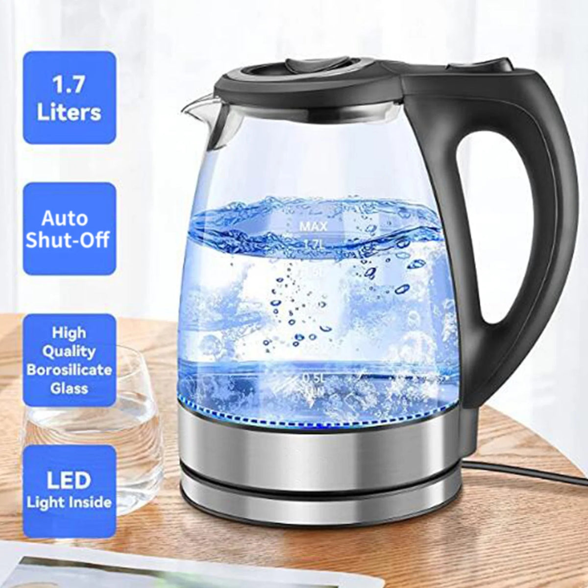 1500W Glass Electric Kettle with Auto Shut Off F706735