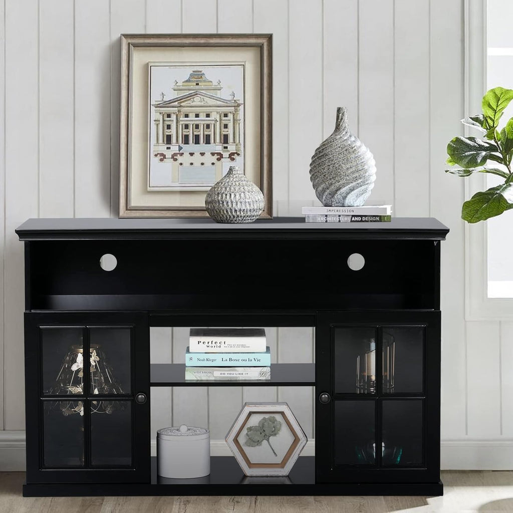 Black Fireplace TV Stand with Insert Fireplace and Adjustable Shelves F58129