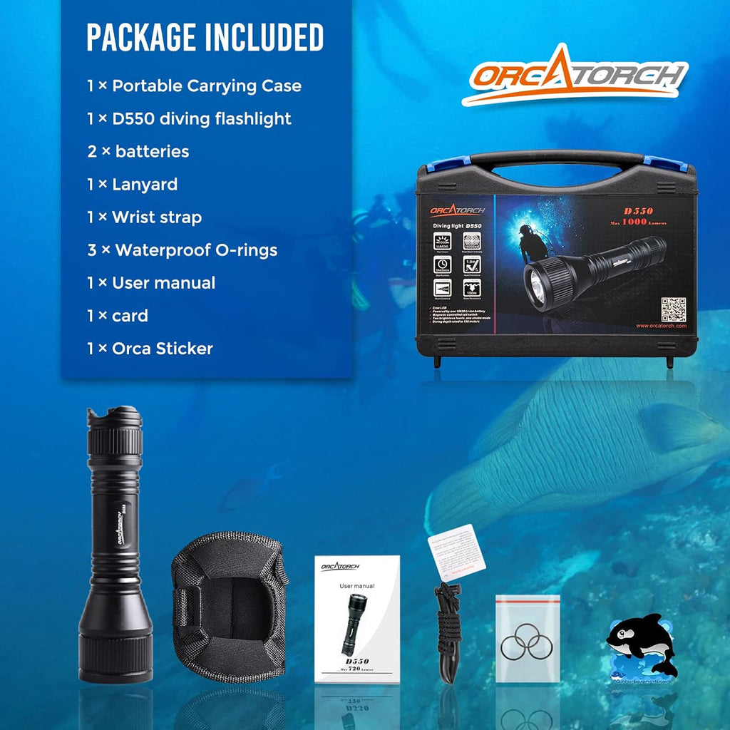 D550 Dive Light 1000 Lumens Scuba Diving Flashlight F918197