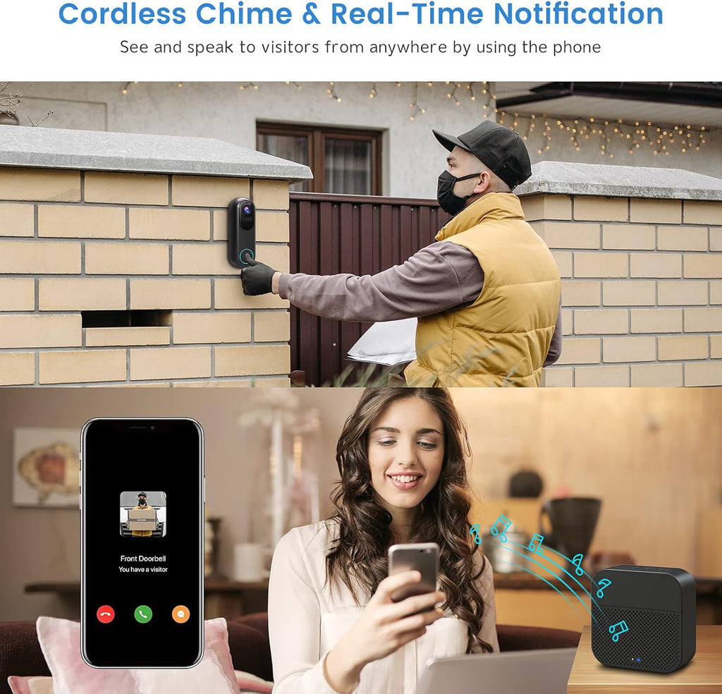 Wireless Video Doorbell Camera with Chime, 1080P HD, Pack of 2 R527358