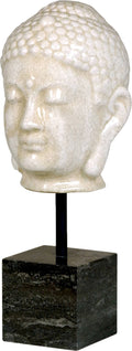 White Crackle Buddha Head on Marble Stand J271