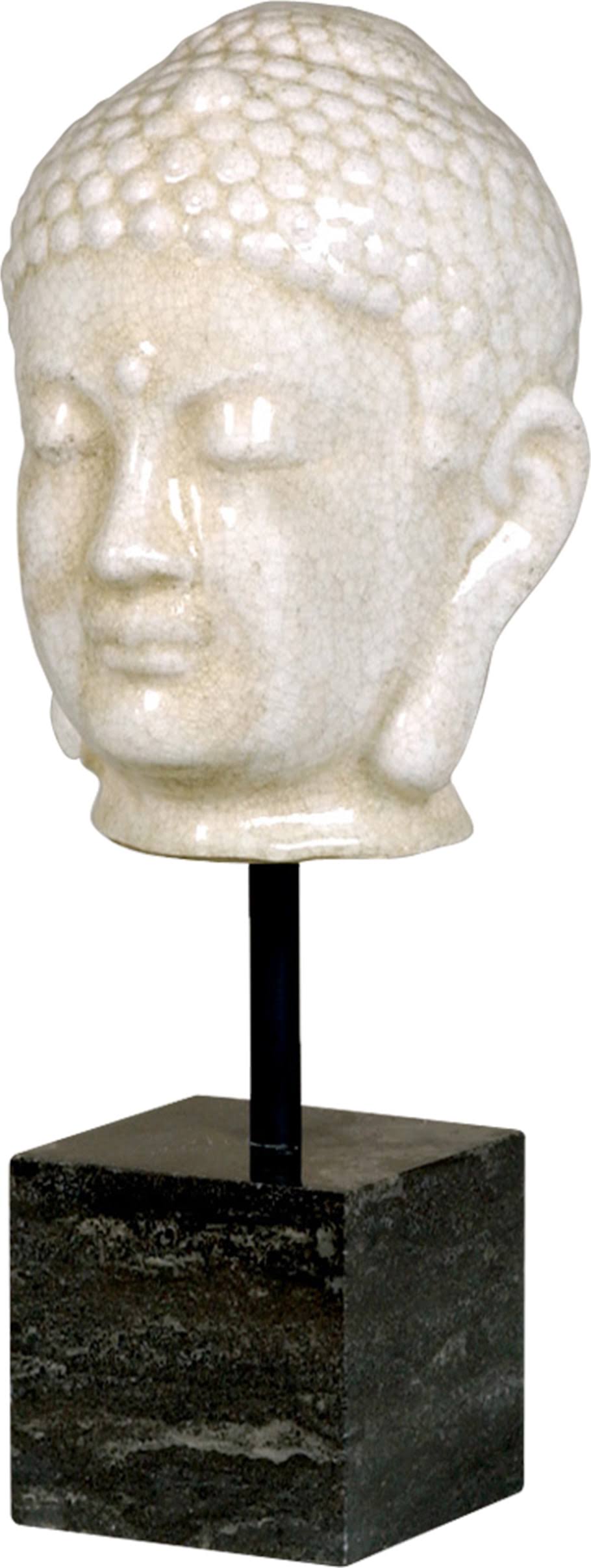 White Crackle Buddha Head on Marble Stand J271