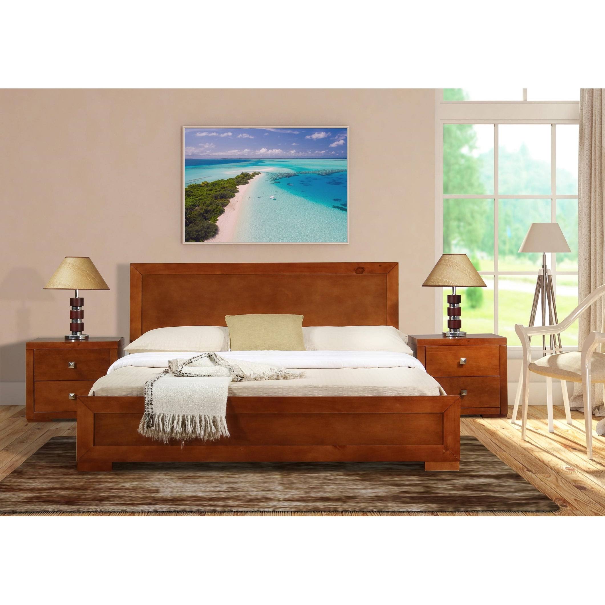 Walnut Wooden King Platform Bed P9681