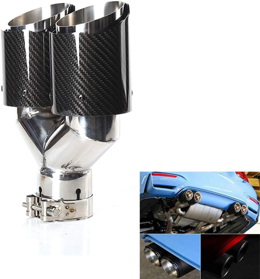 2.5 Inlet 63MM Double Exhaust Tip Carbon Car Tail Tip 3.5 Outlet Glossy Red and Black U755995