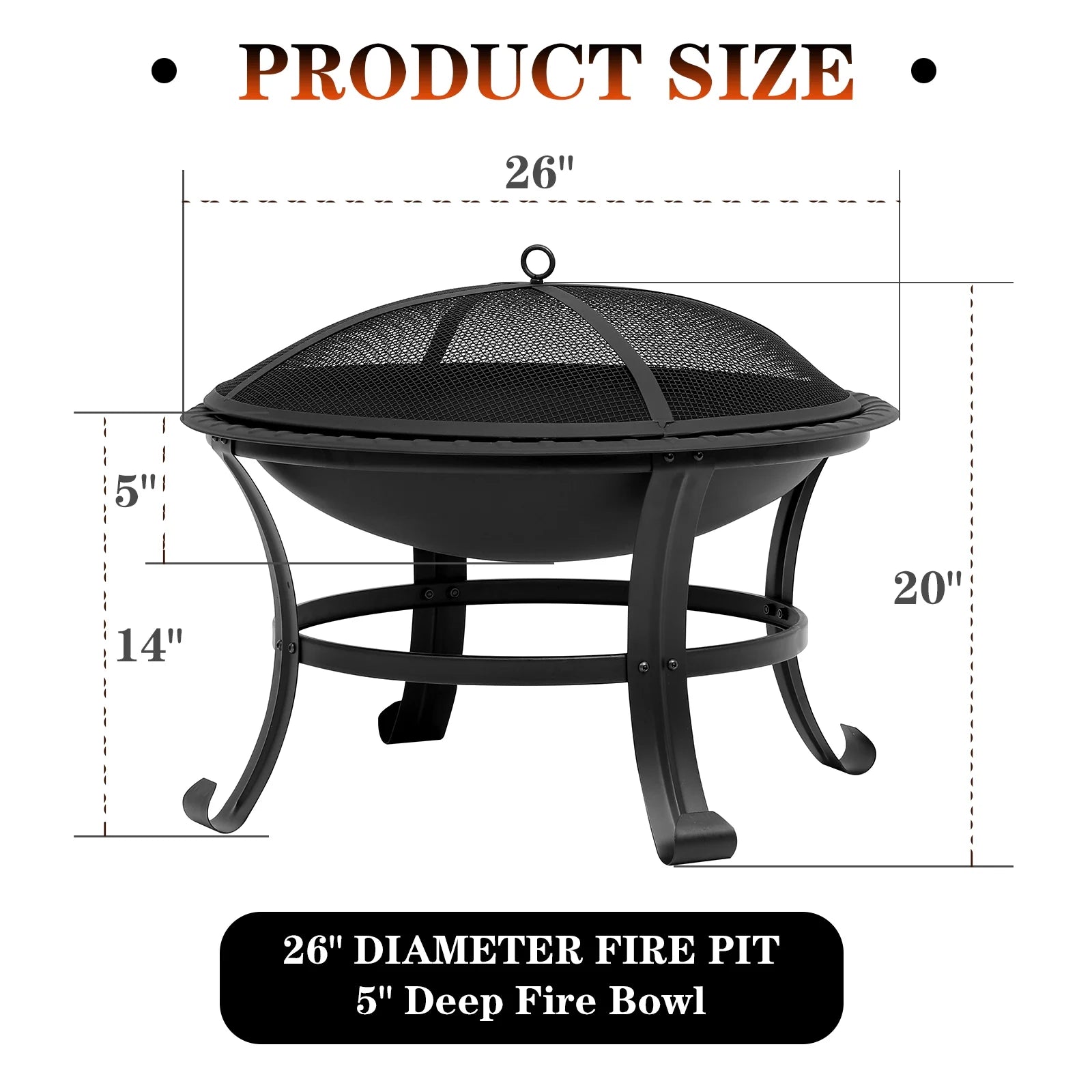 26" Wood Burning Steel Fire Pit with Spark Screen Q85226