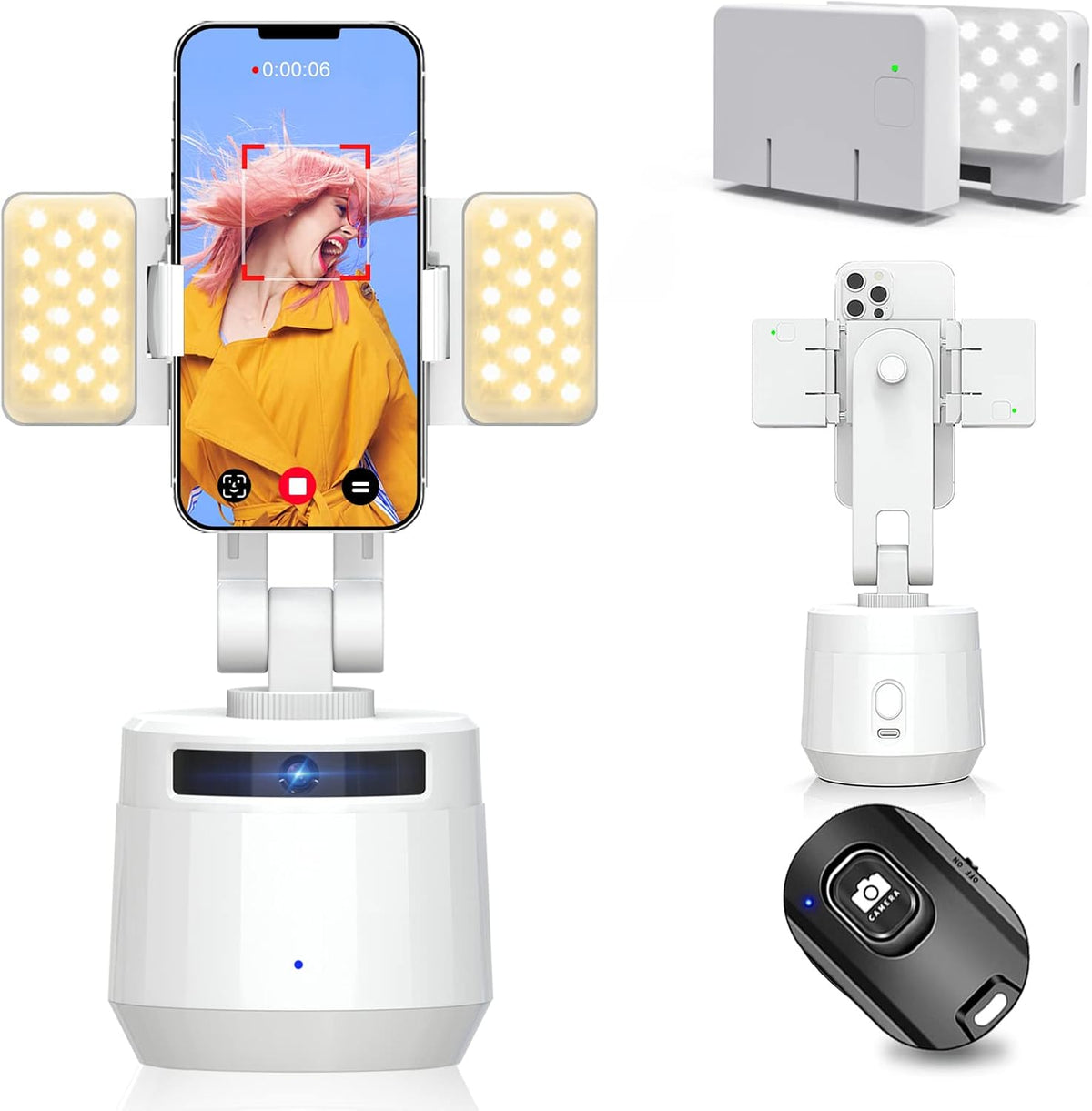 White Pack of 2 Auto Face Motion Tracking Phone Holder with Remote D362
