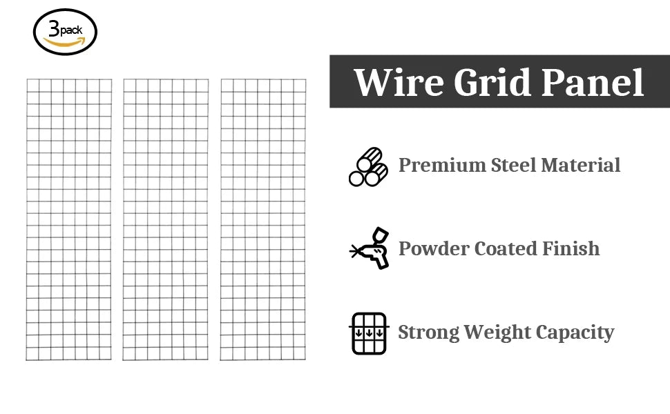 6' x 2' Wire Grid Panel Display Rack with Hooks, 3-Pack K936024