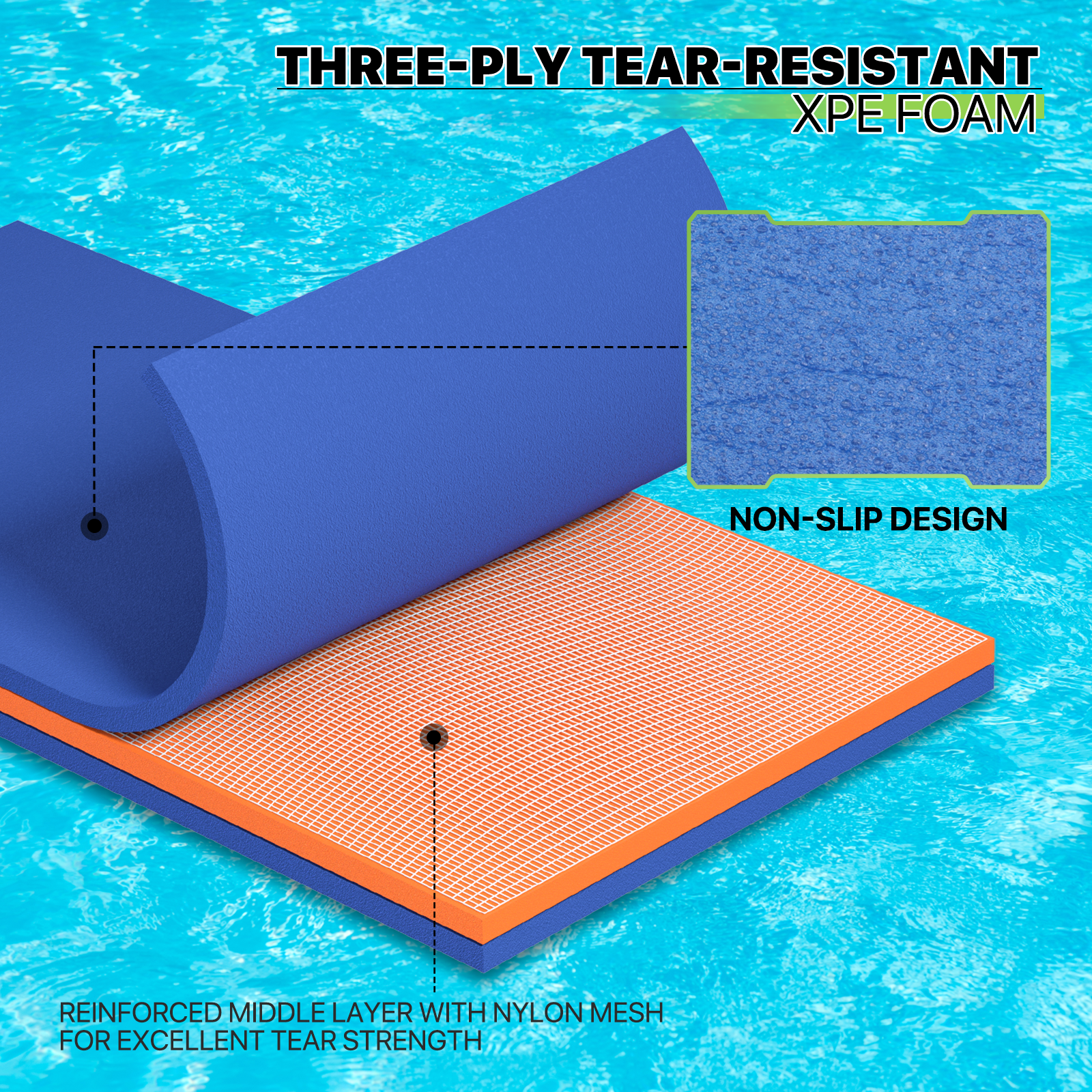 Blue 6x3FT XPE Foam Water Floating Mat S1904