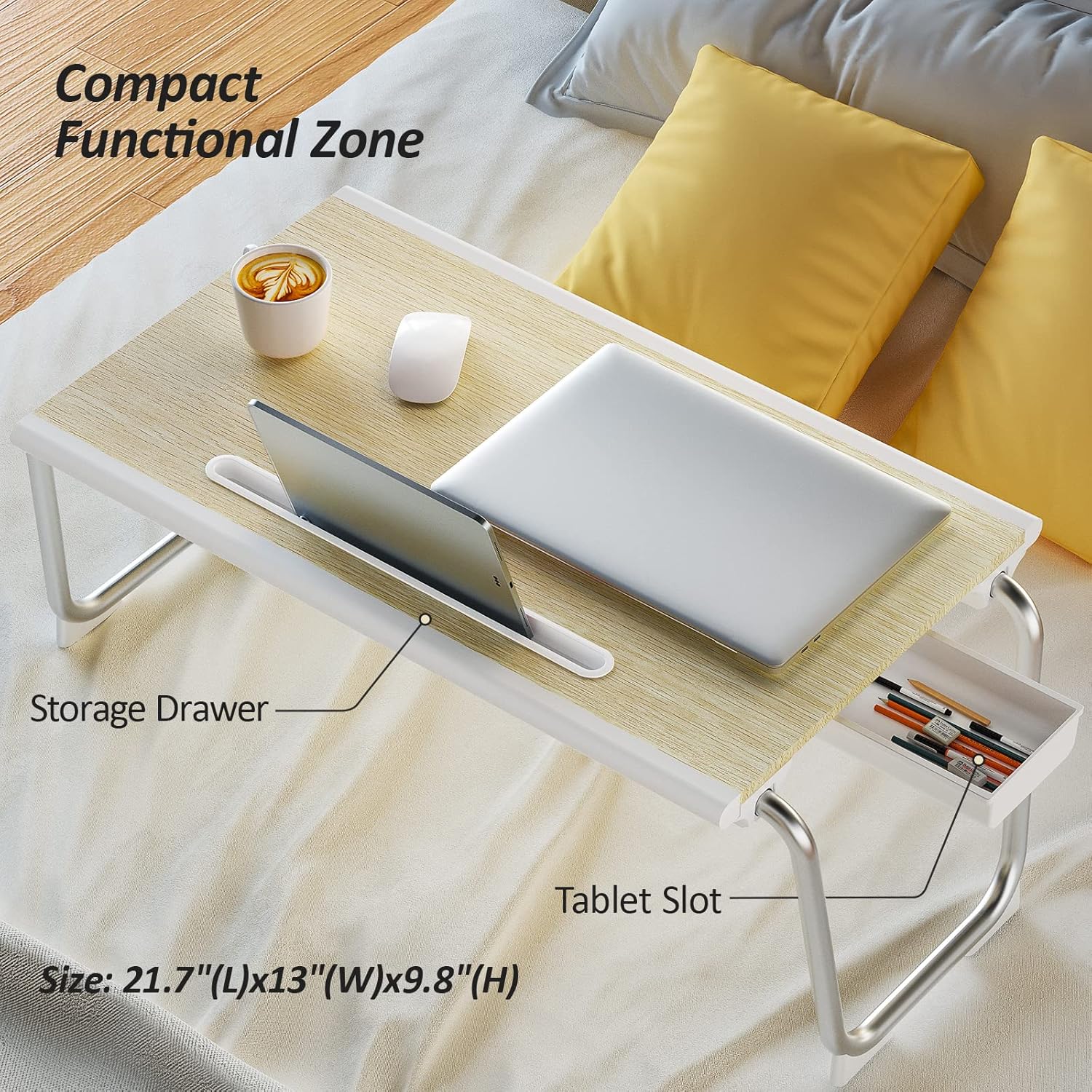 Foldable Laptop Bed Desk with Storage Drawer, Tablet Slot, 21.7x13x9.8 Inches, Pack of 2 C758989