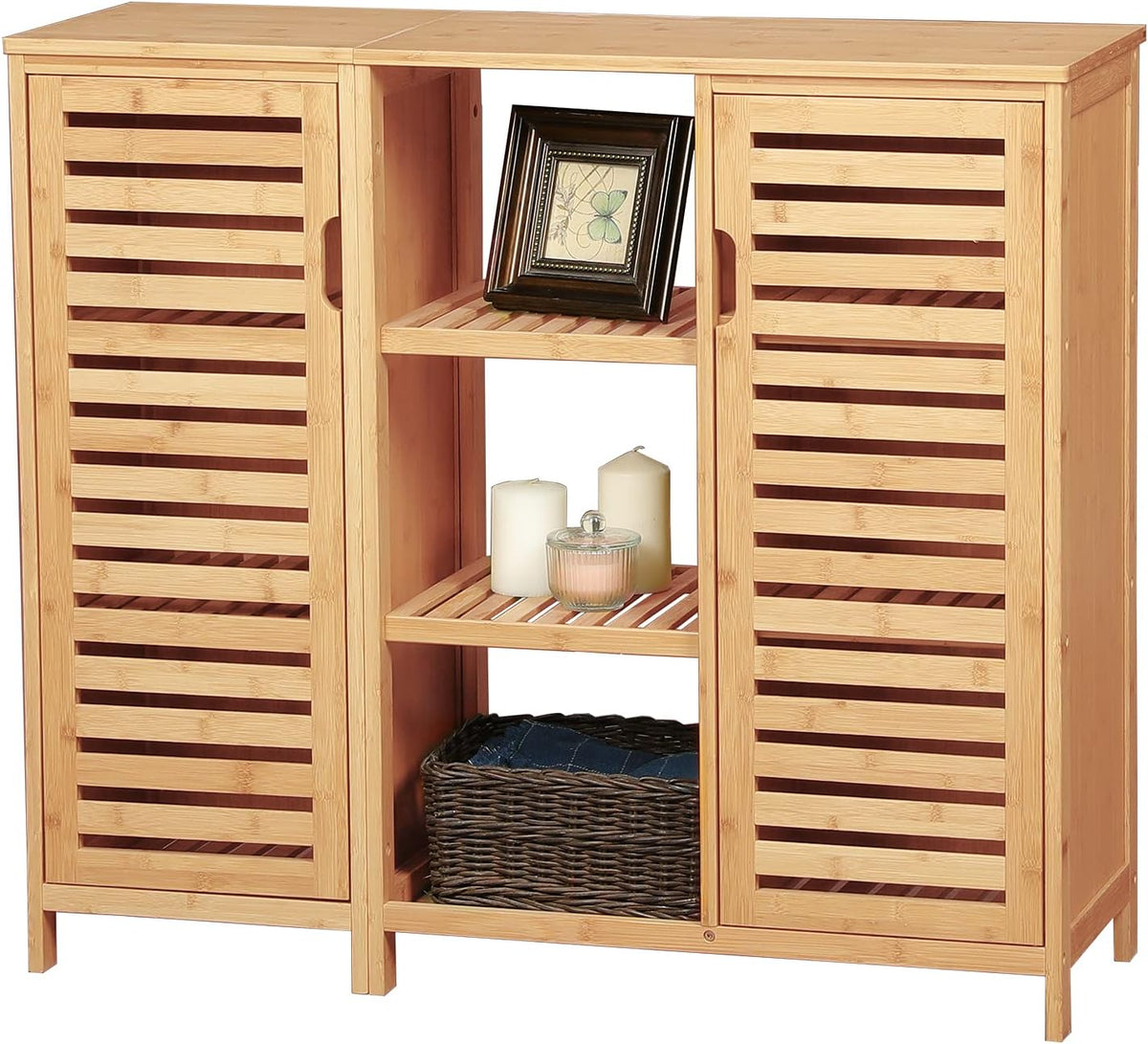 Bamboo Bathroom Storage Cabinet with 2 Doors and 3 Shelves Q136985