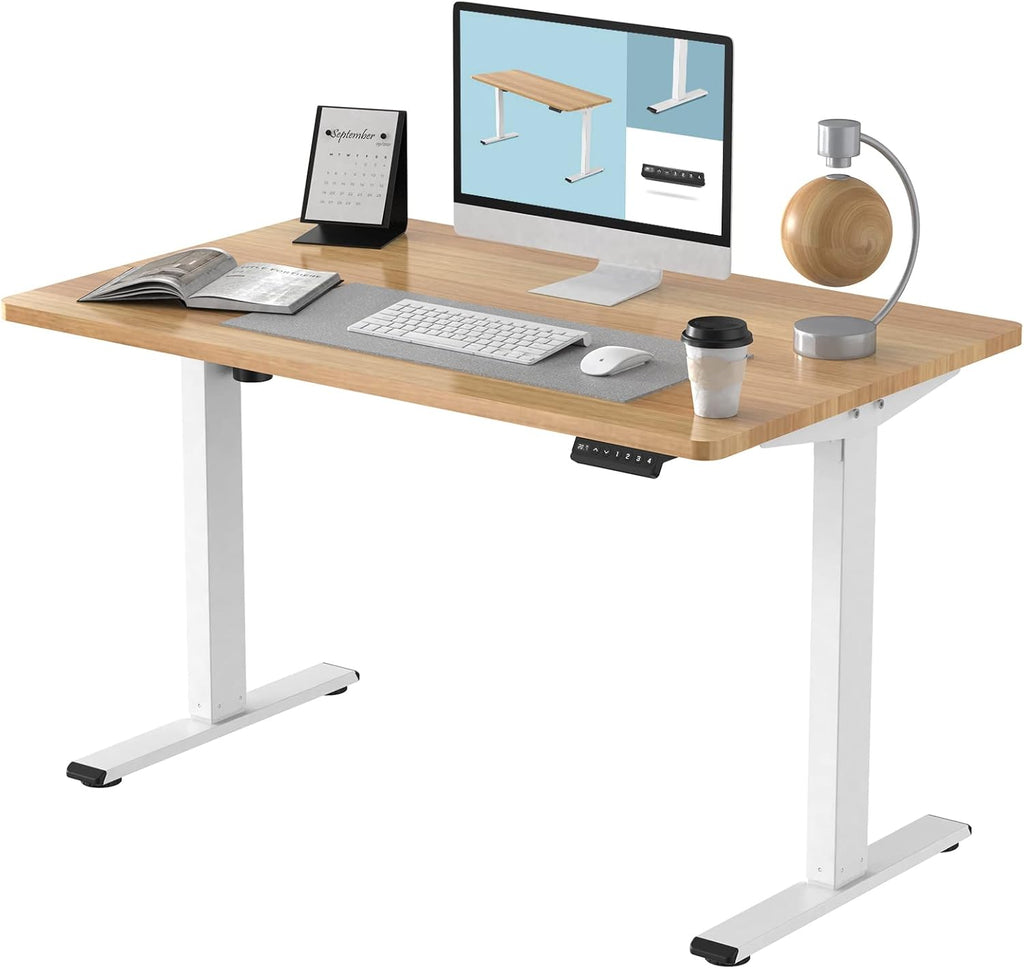 Bamboo Standing Desk 48 x 24 Inches Electric Sit Stand Up Desk with White Frame N325
