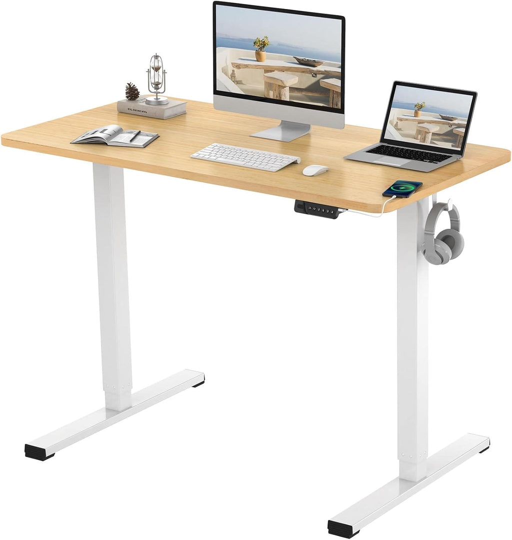 Bamboo Standing Desk 48 x 24 Inches Electric Sit Stand Up Desk with White Frame N325