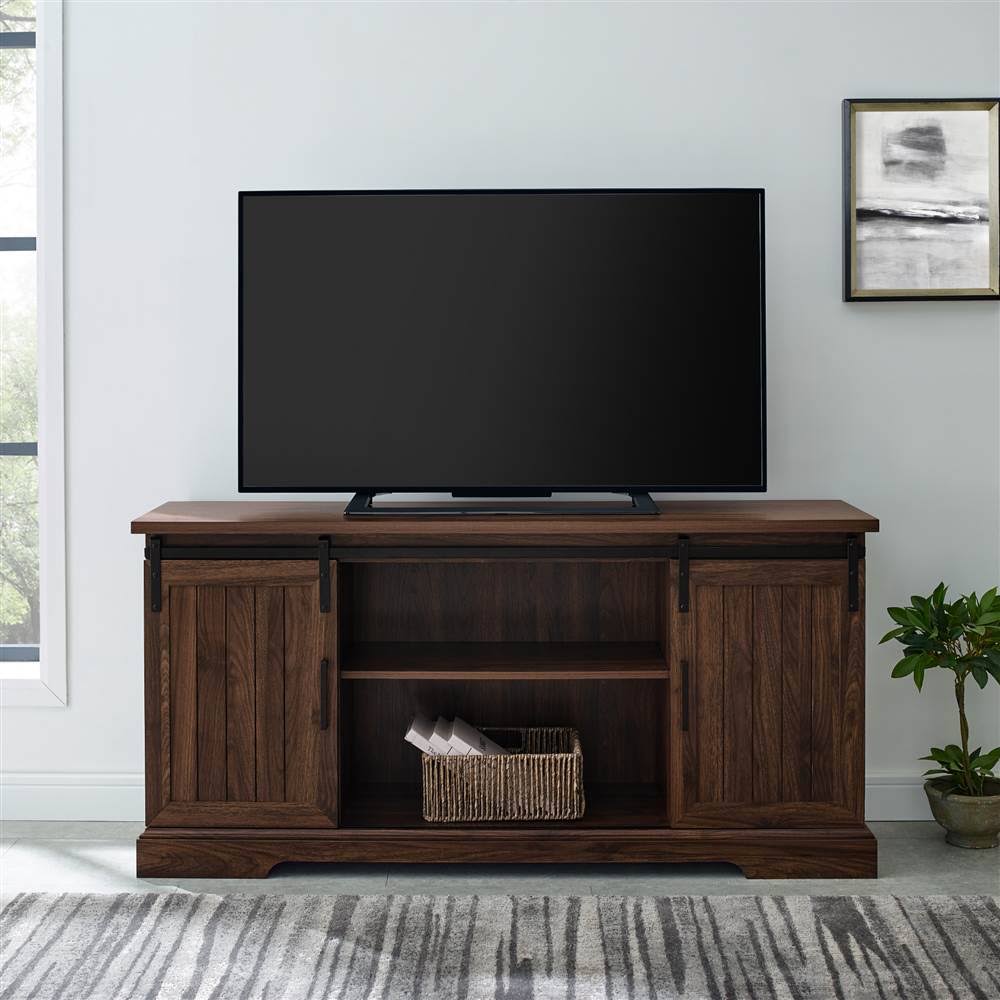 Dark Walnut Sliding Grooved Door TV Console L1180