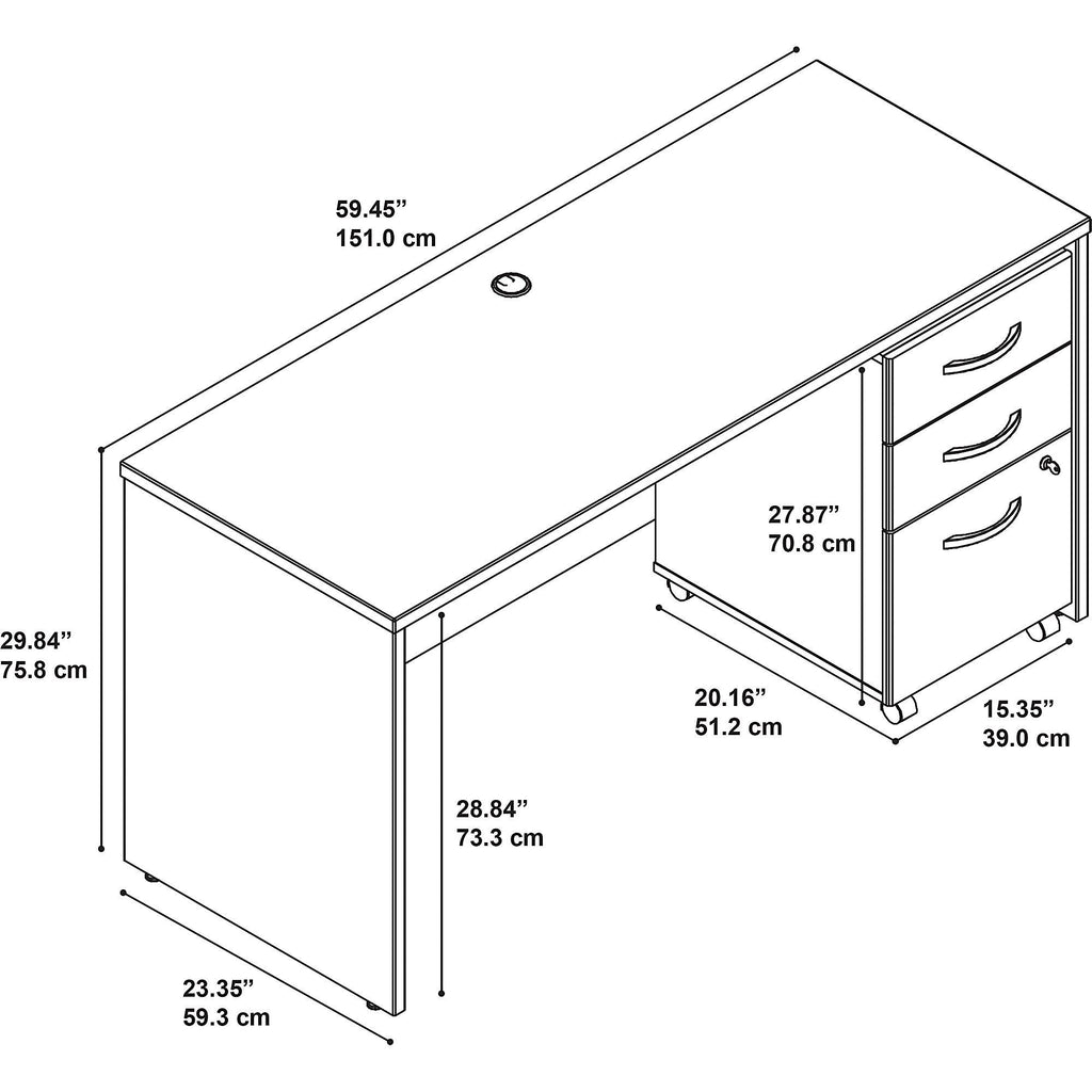 60W x 24d Office Desk with Mobile File Cabinet U9487