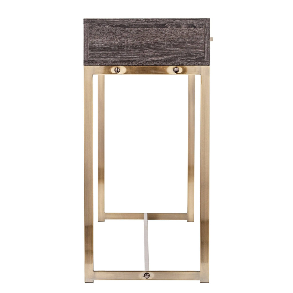 Black Oak Antique Brass Console Table with Storage W59766