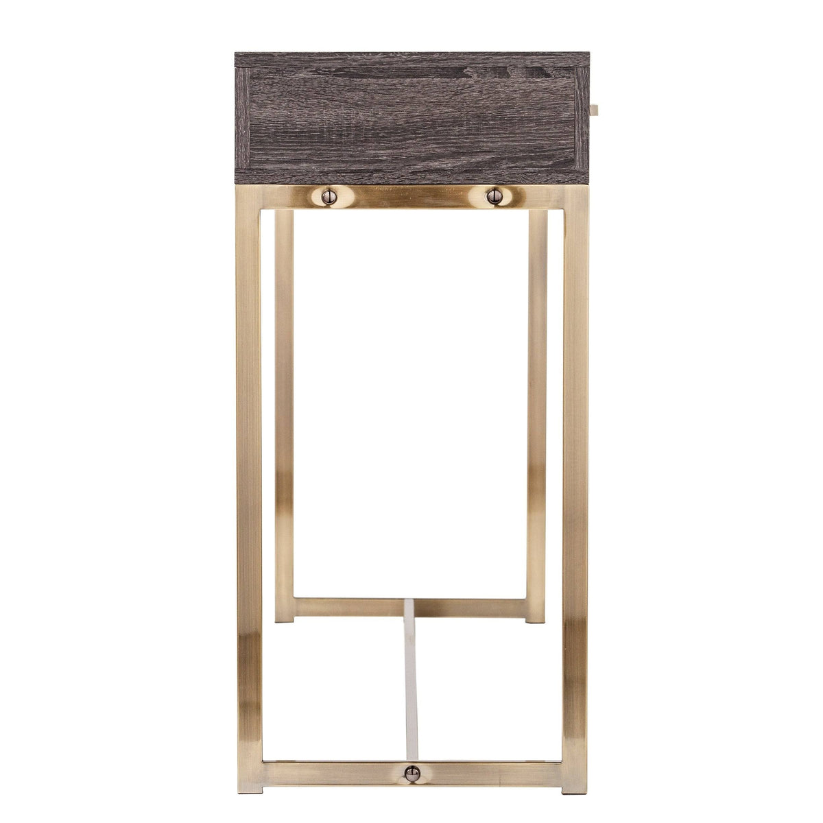Black Oak Antique Brass Console Table with Storage W59766