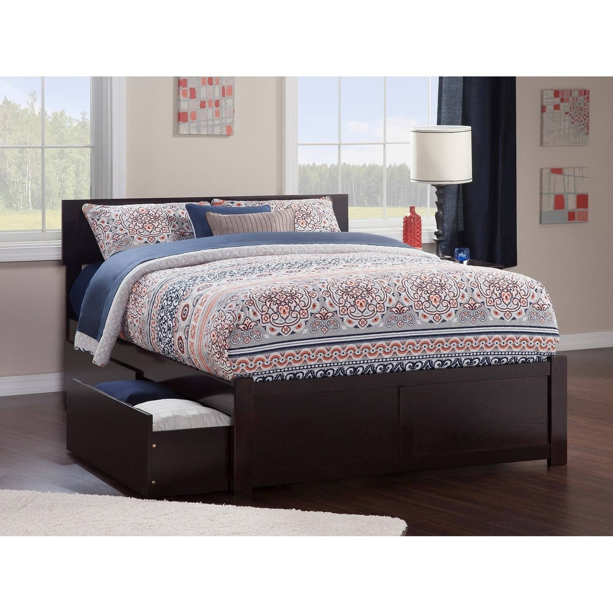 Full Flat Panel Foot Board with 2 Bed Drawers Espresso D550